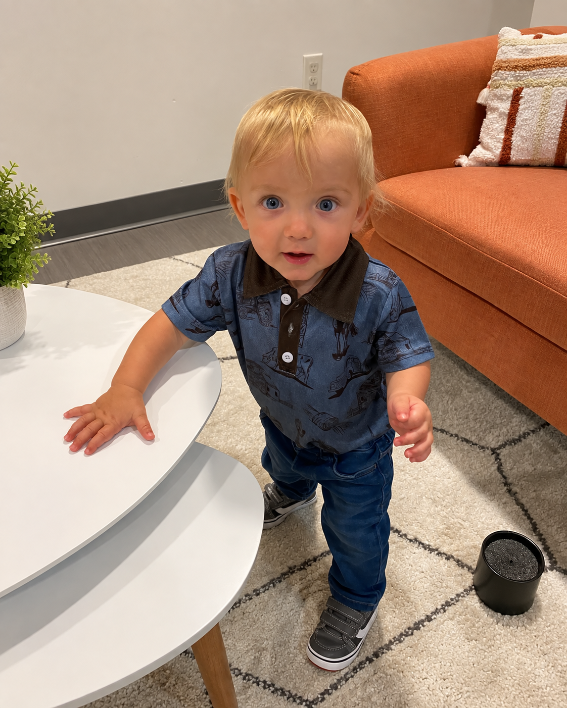 Blue Farm Print Polo Onesie