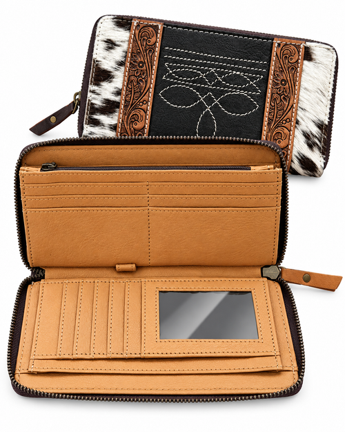Cowhide Boot Stitch Zippered Wallet