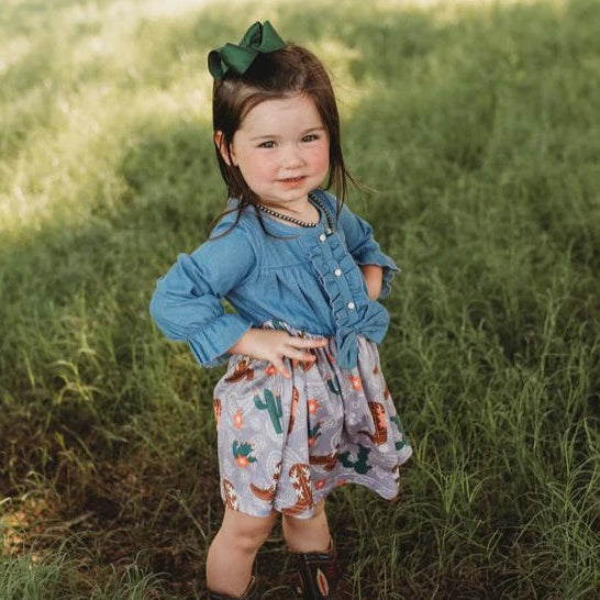 Cactus And Boot Denim Dress Toddler