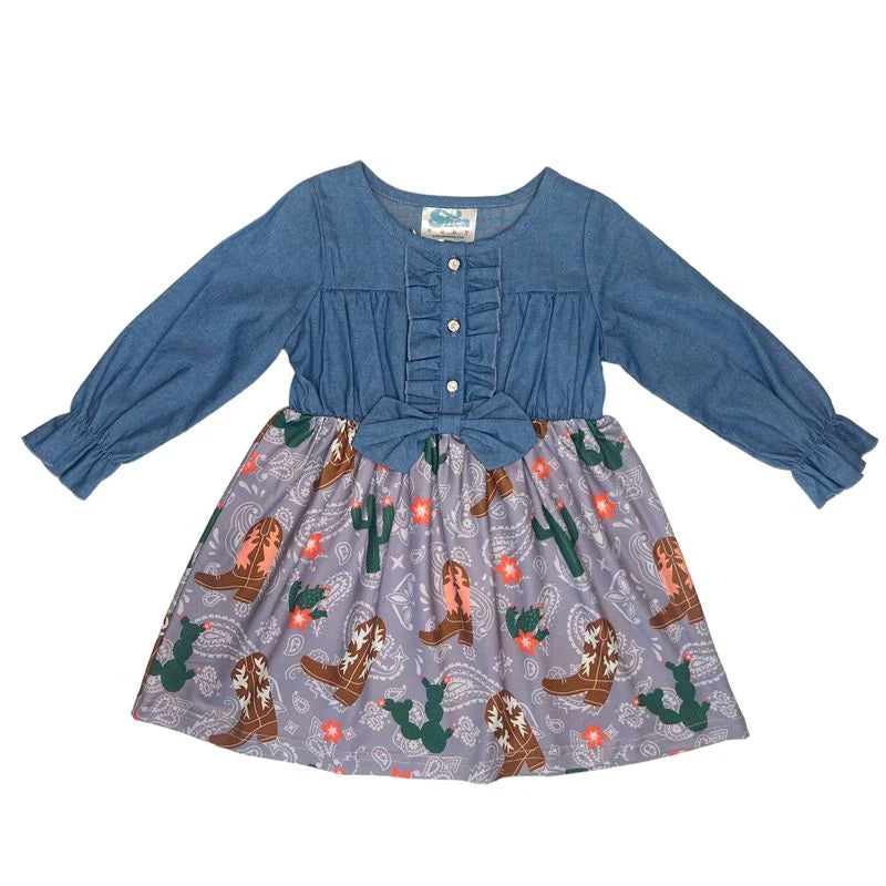 Cactus And Boot Denim Dress Toddler