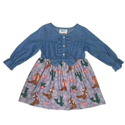 Cactus And Boot Denim Dress Toddler
