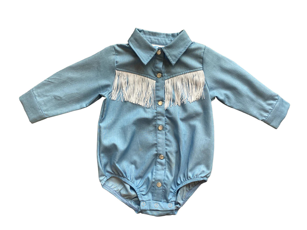 Blue Tassel Pearl Snap Onesie