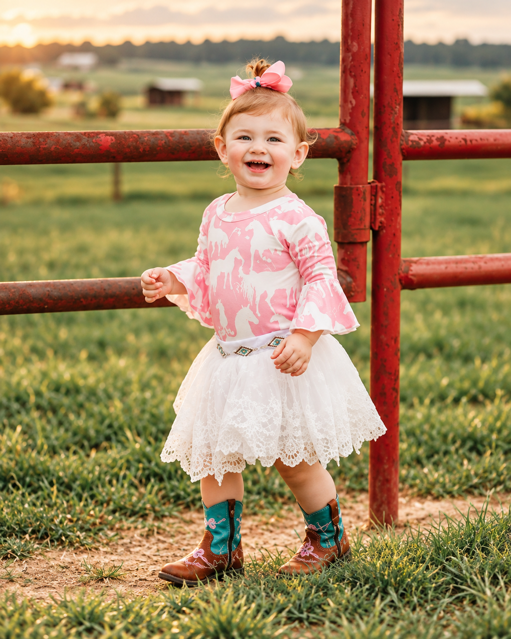 Grazing Horses Long Sleeve Onesie