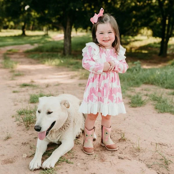 Grazing Horse Ruffle Long Sleeve Dress Toddler