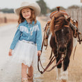 Denim Fringe Pearl Snap Long Sleeve Shirt