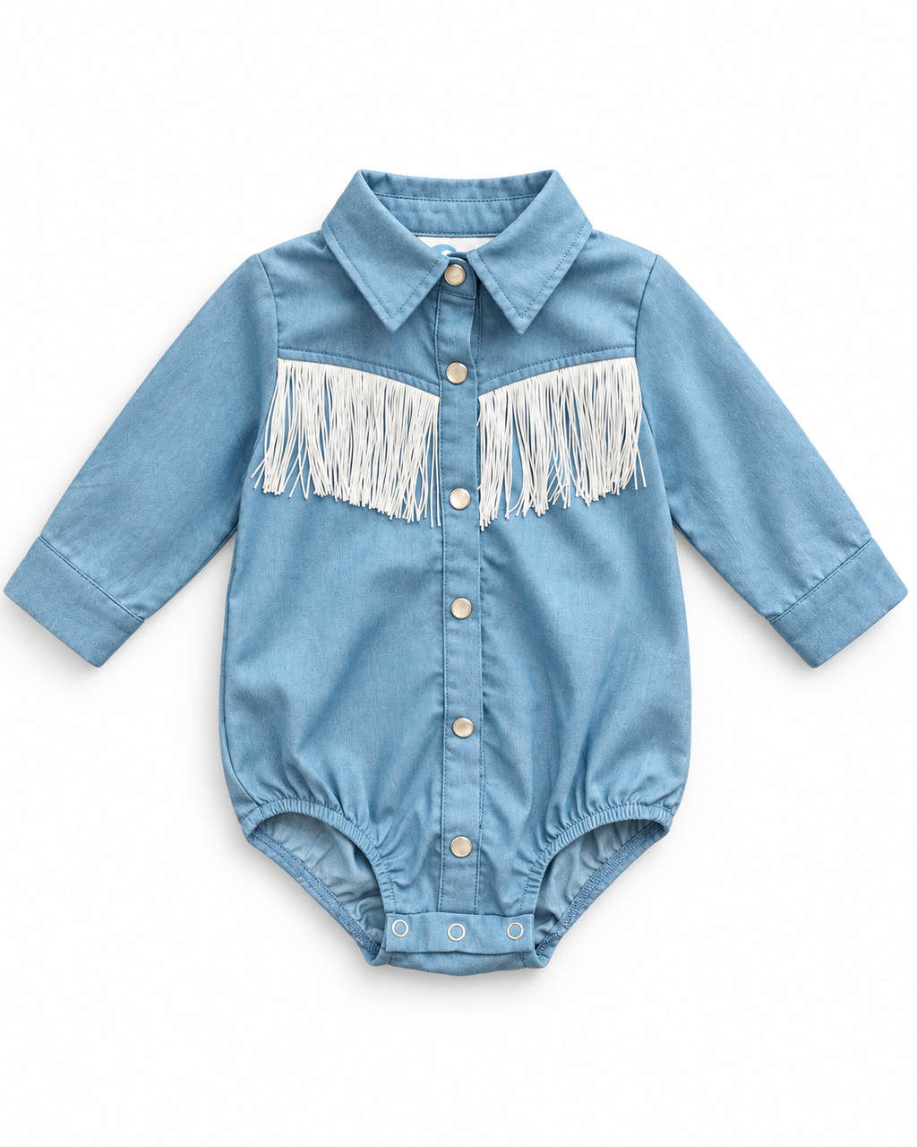 Denim Fringe Pearl Snap Onesie