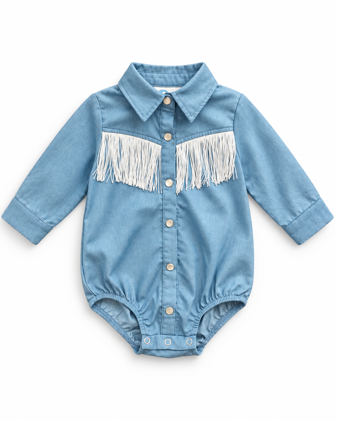 Denim Fringe Pearl Snap Onesie