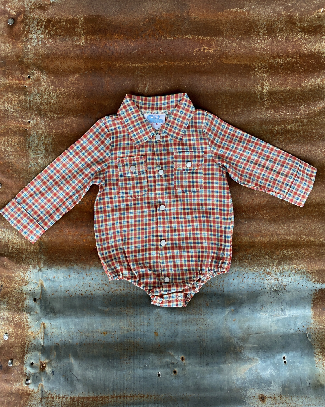 Plaid Pearl Snap Onesie