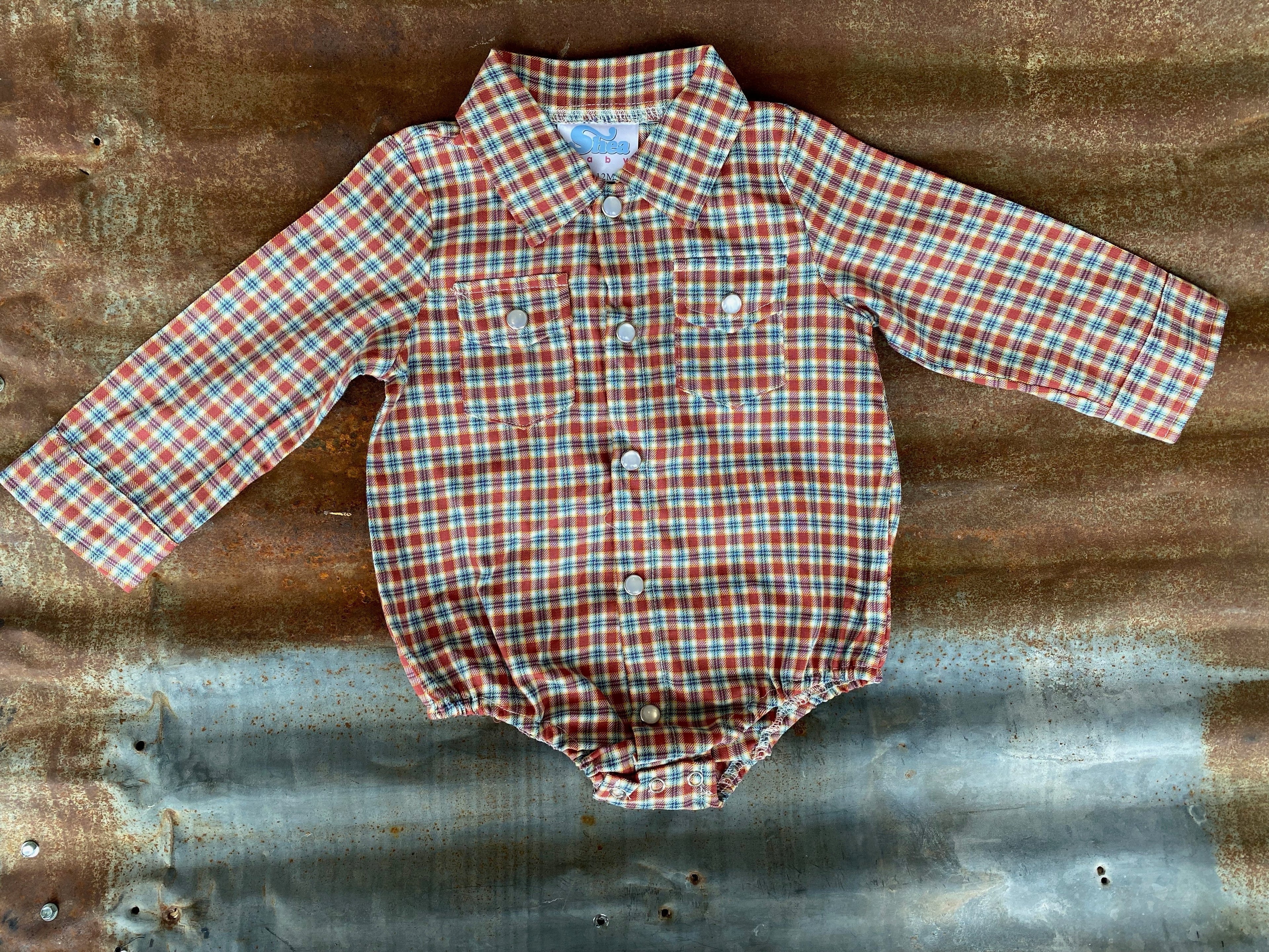 Plaid Pearl Snap Onesie