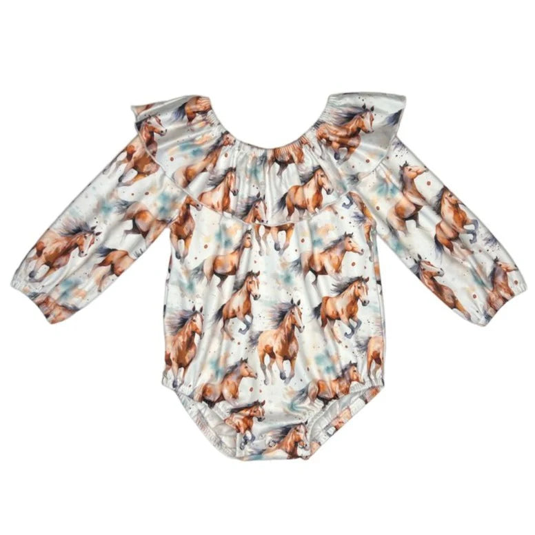 Running Horses Long Sleeve Onesie