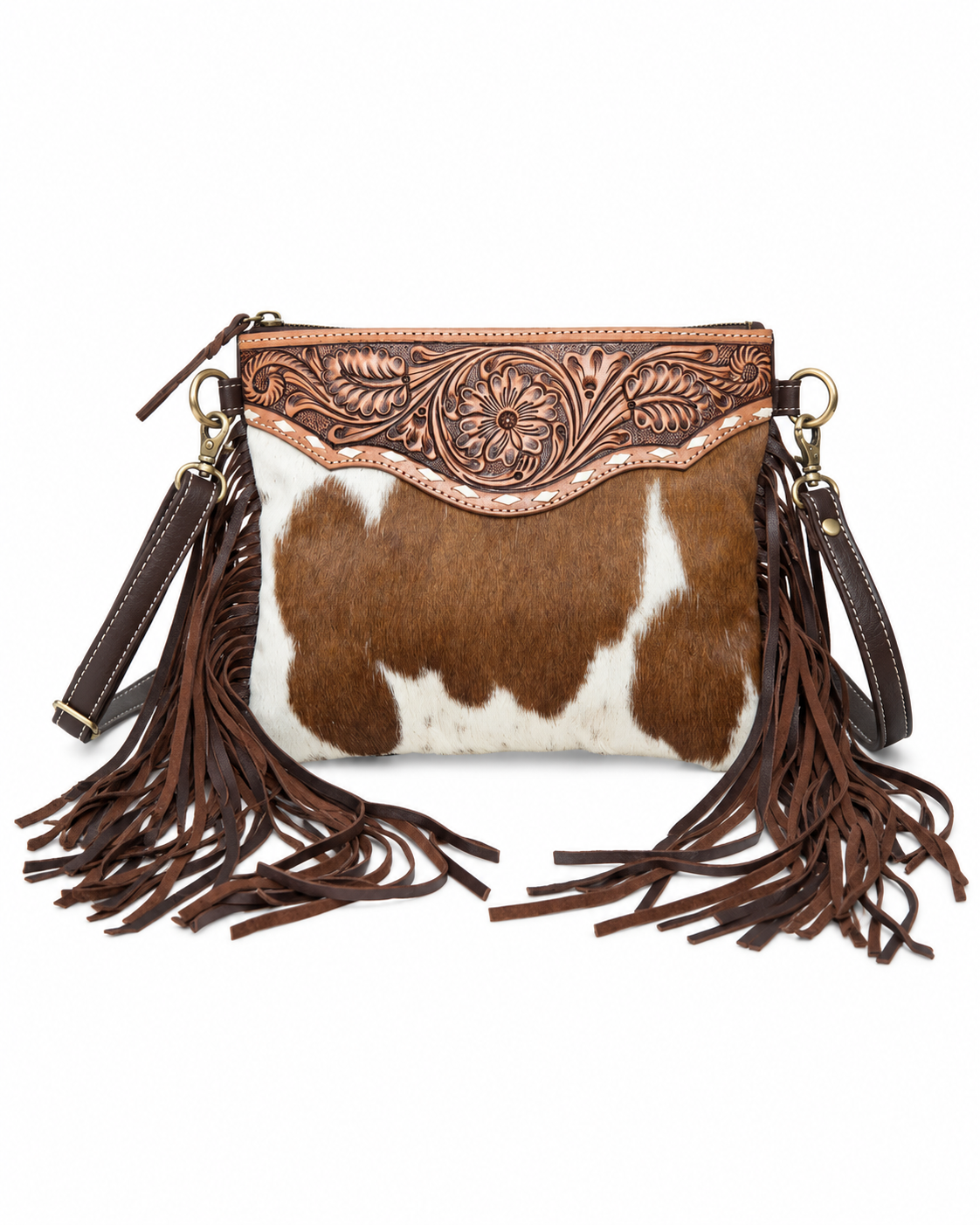Tooling Fringed Cowhide Clutch Bag