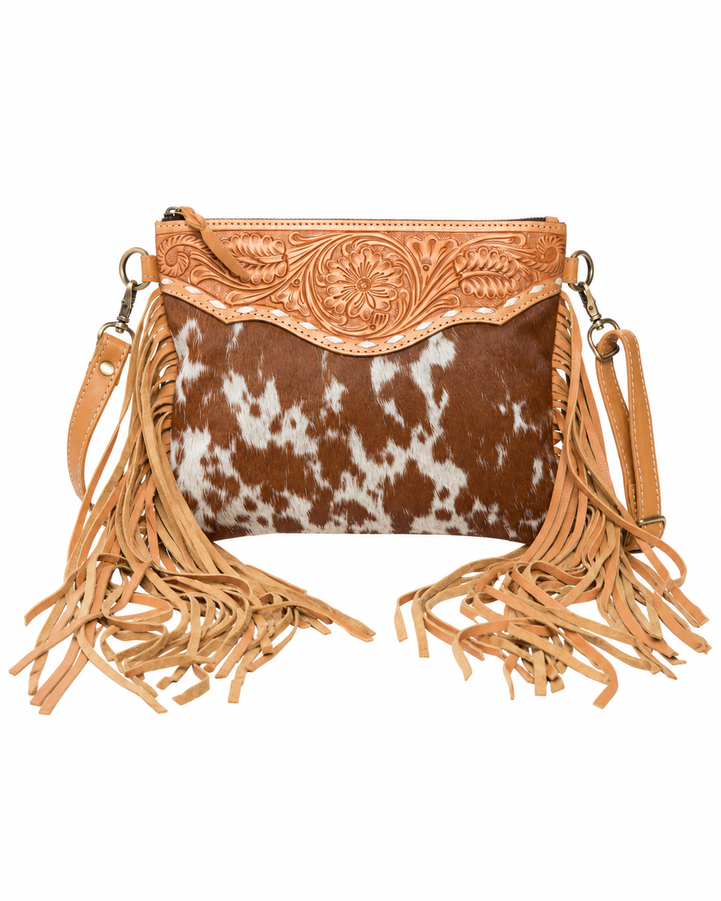 Tooling Fringed Cowhide Clutch Bag