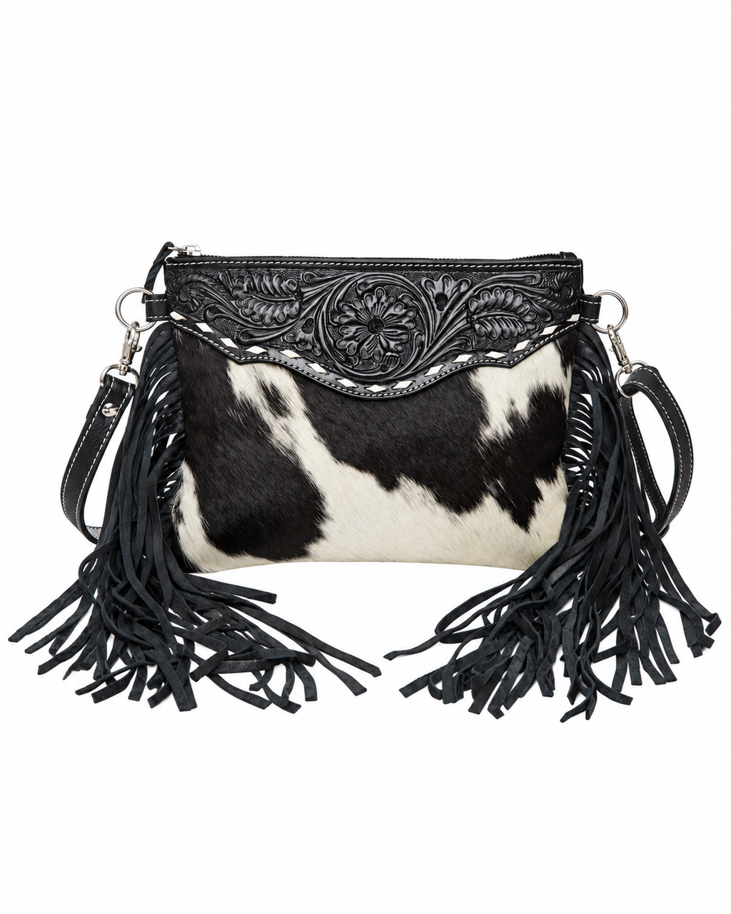 Tooling Fringed Cowhide Clutch Bag