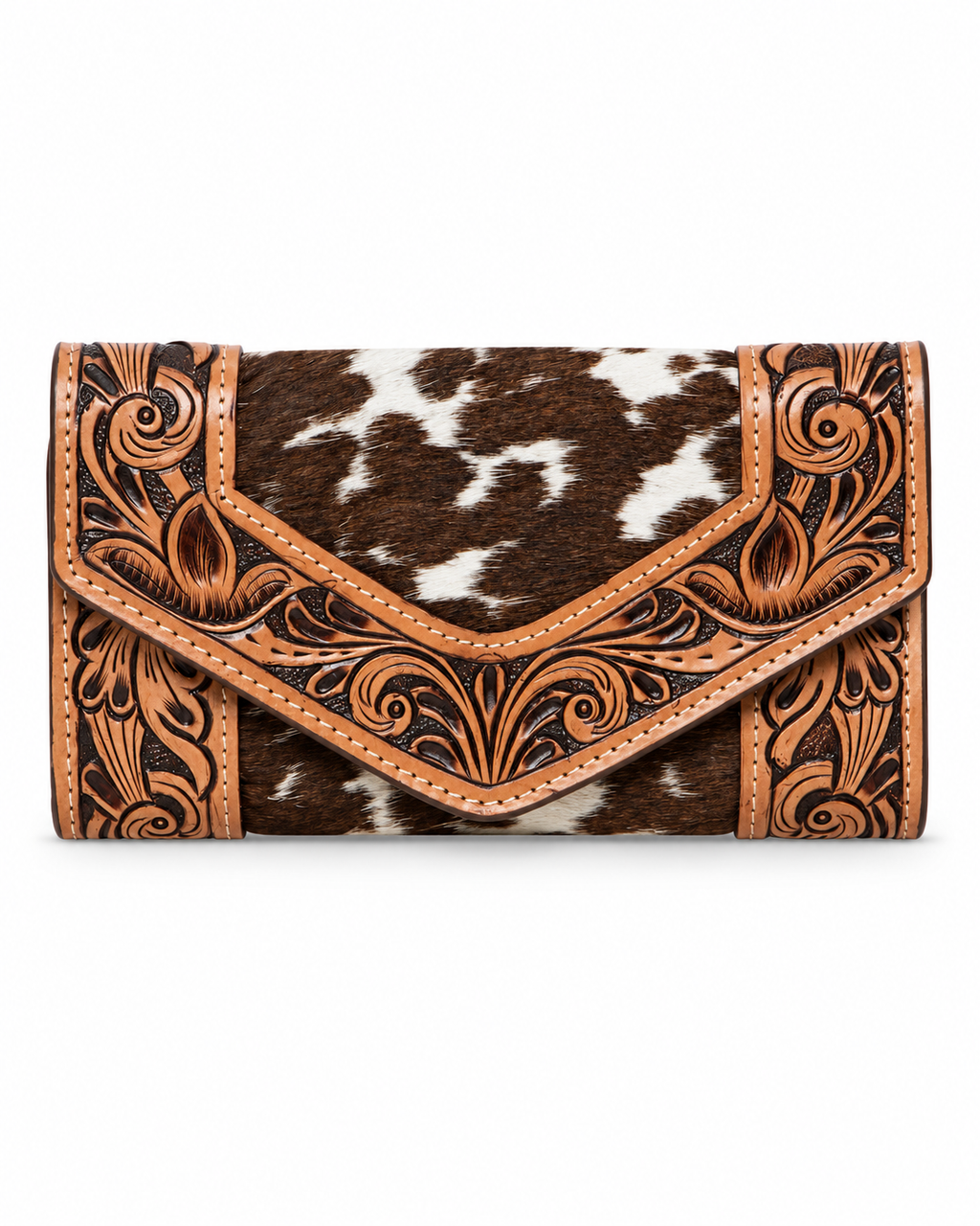 Tooled Cowhide Trifold Clutch