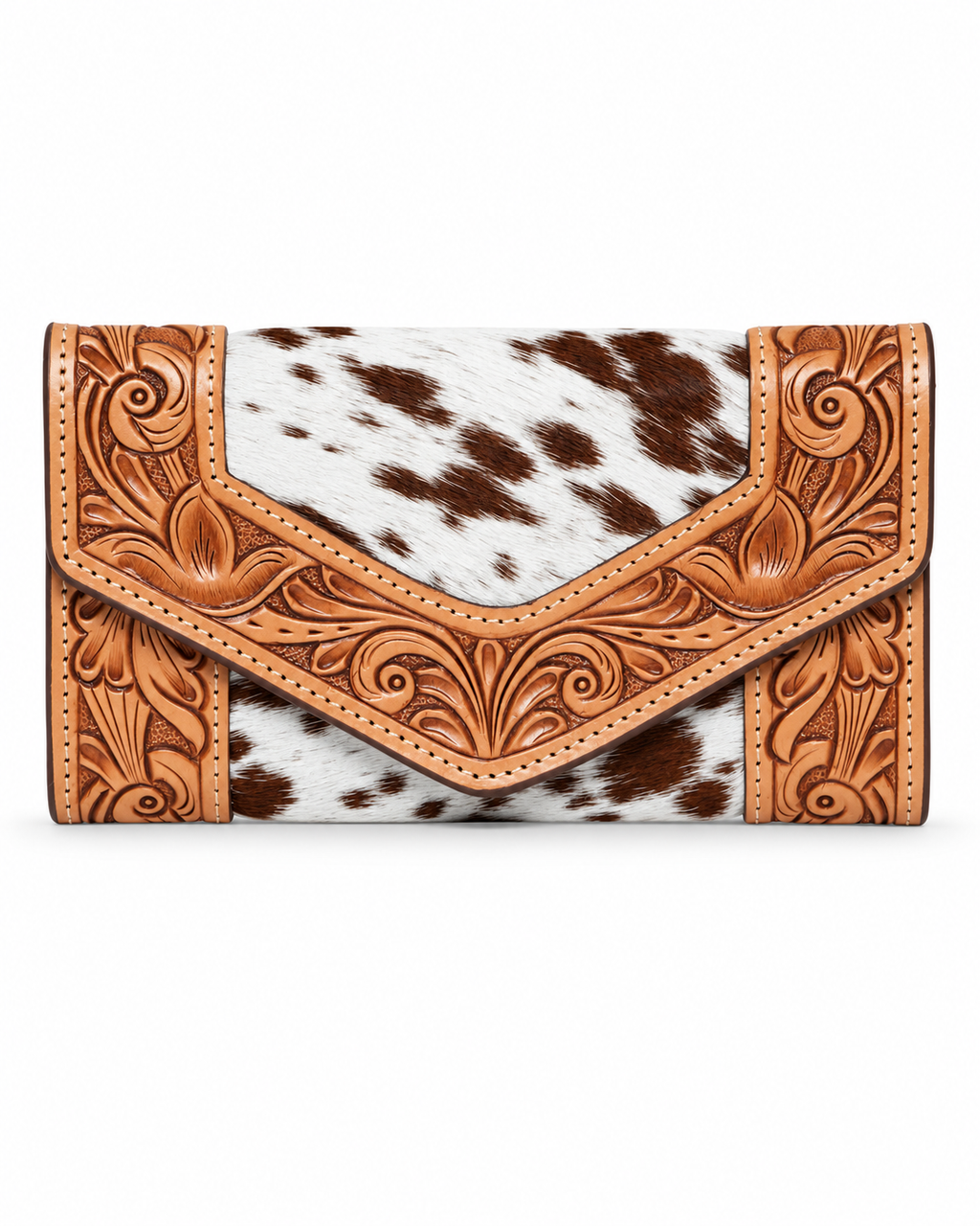 Tooled Cowhide Trifold Clutch