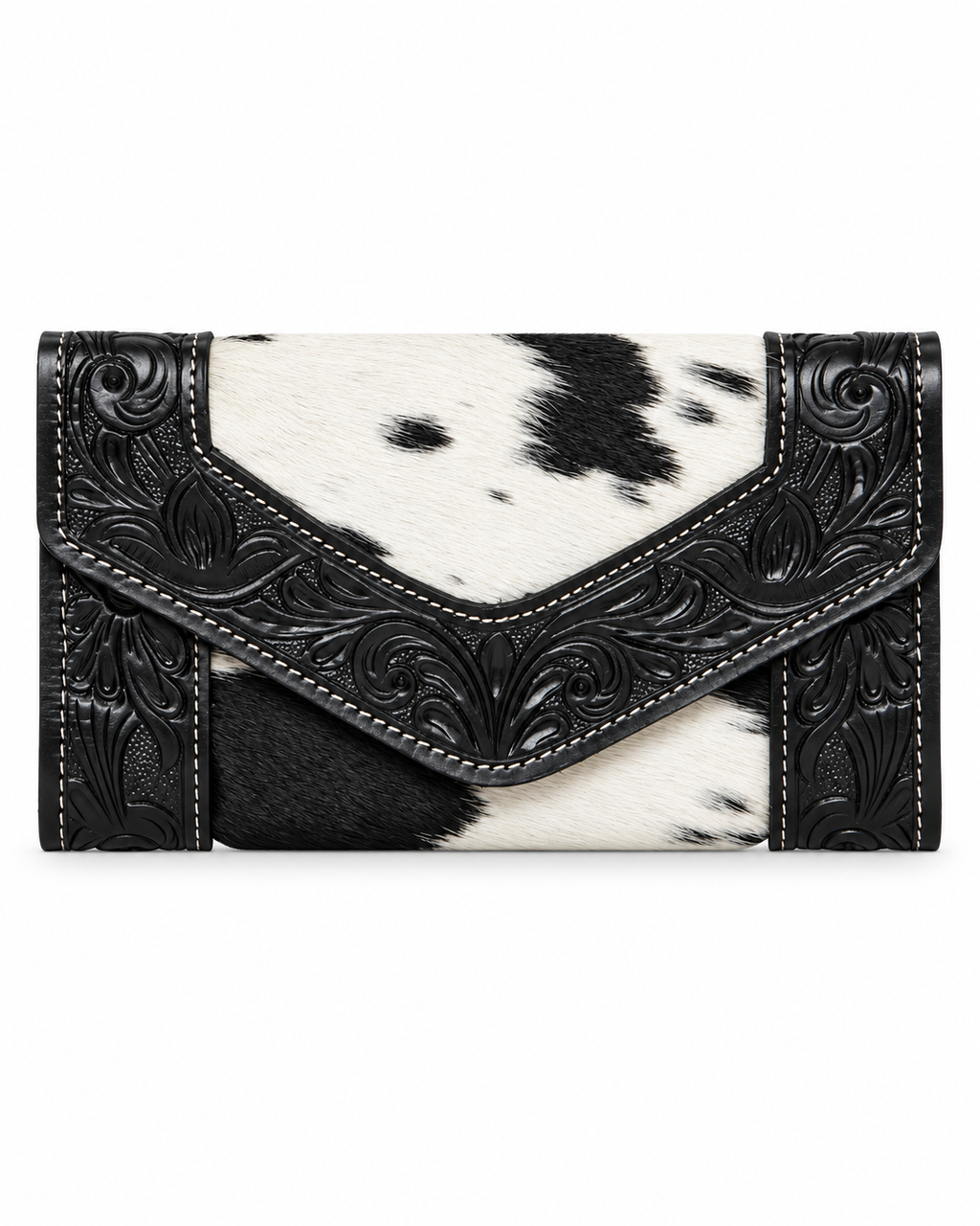 Tooled Cowhide Trifold Clutch
