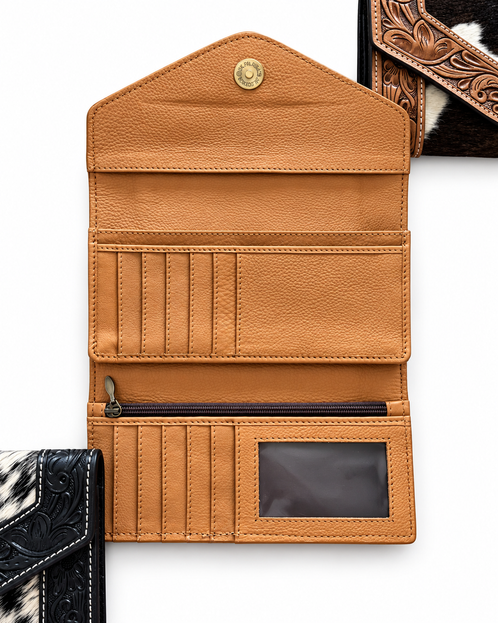 Tooled Cowhide Trifold Clutch