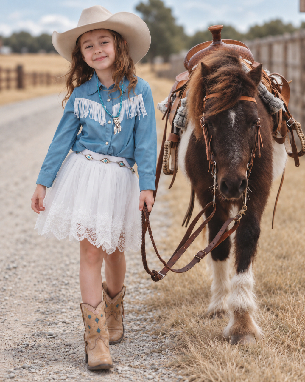 Denim Fringe Pearl Snap Shirt