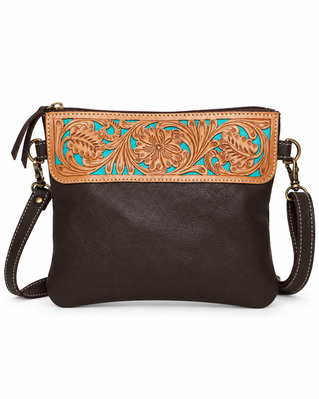Tooling Leather Hand Carved Turquoise Bag
