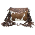 Tooling Leather Cowhide Clutch Bag with Fringes