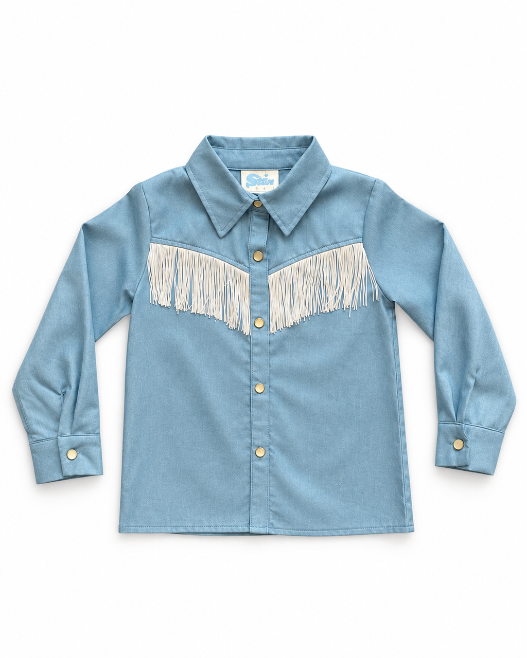 Denim Fringe Pearl Snap Shirt