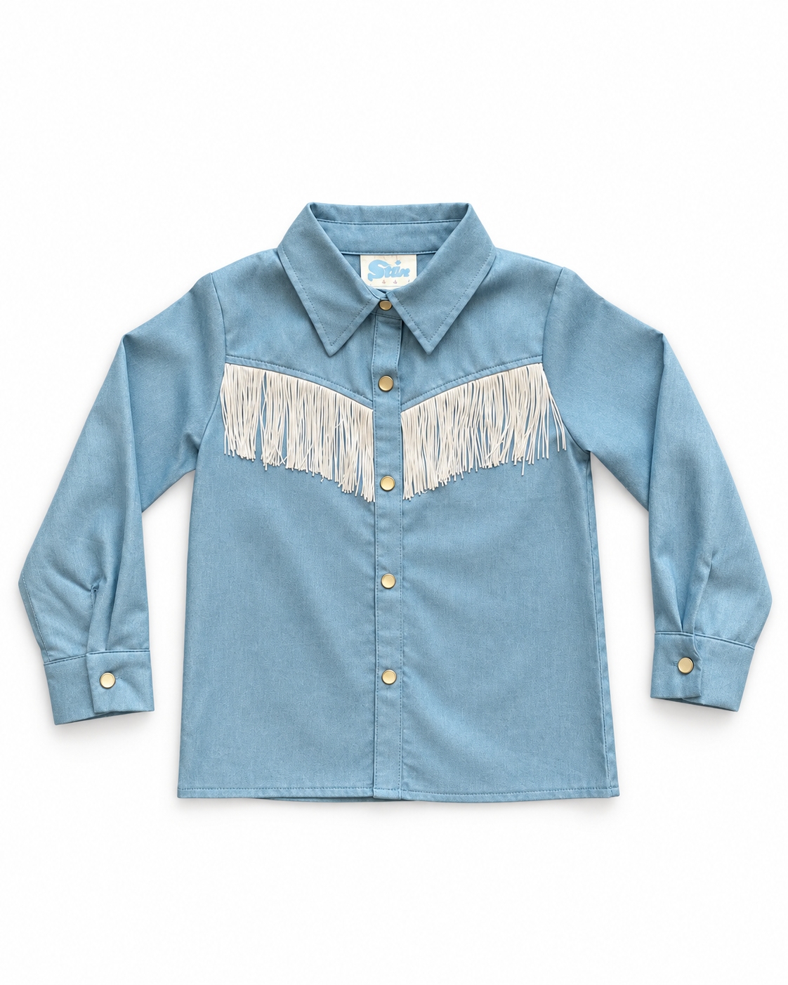 Denim Fringe Pearl Snap Shirt