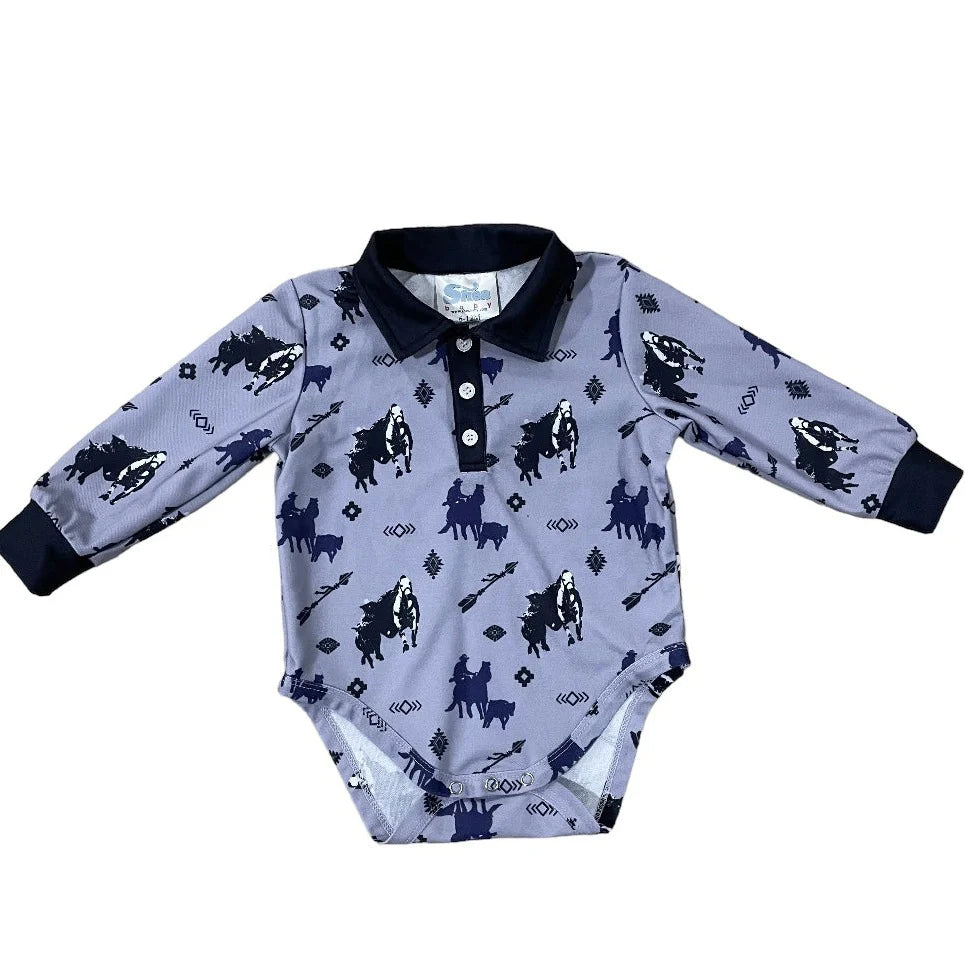 Timey Long Sleeve Polo Onesie