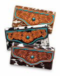 Turquoise Stonework Cowhide Wallet