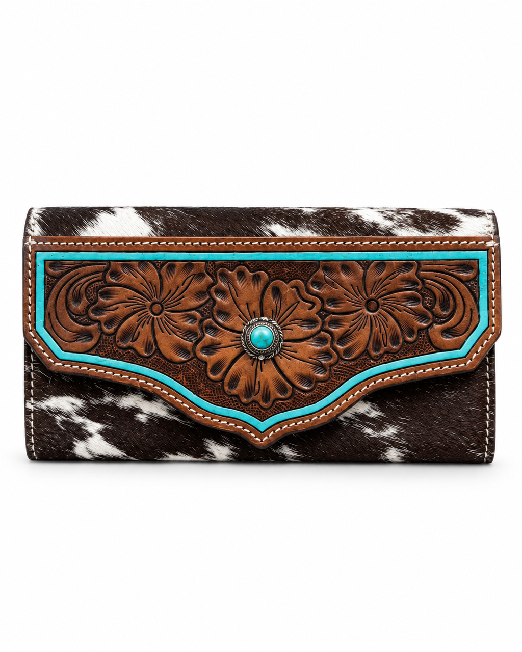 Turquoise Stonework Cowhide Wallet