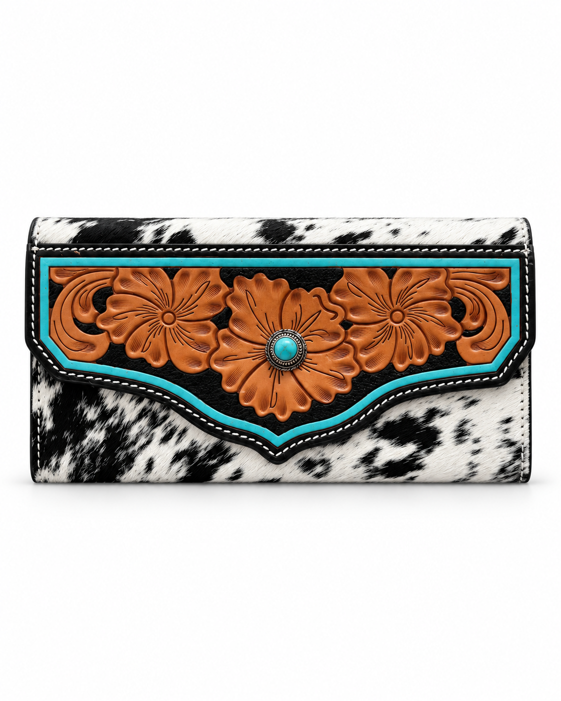 Turquoise Stonework Cowhide Wallet