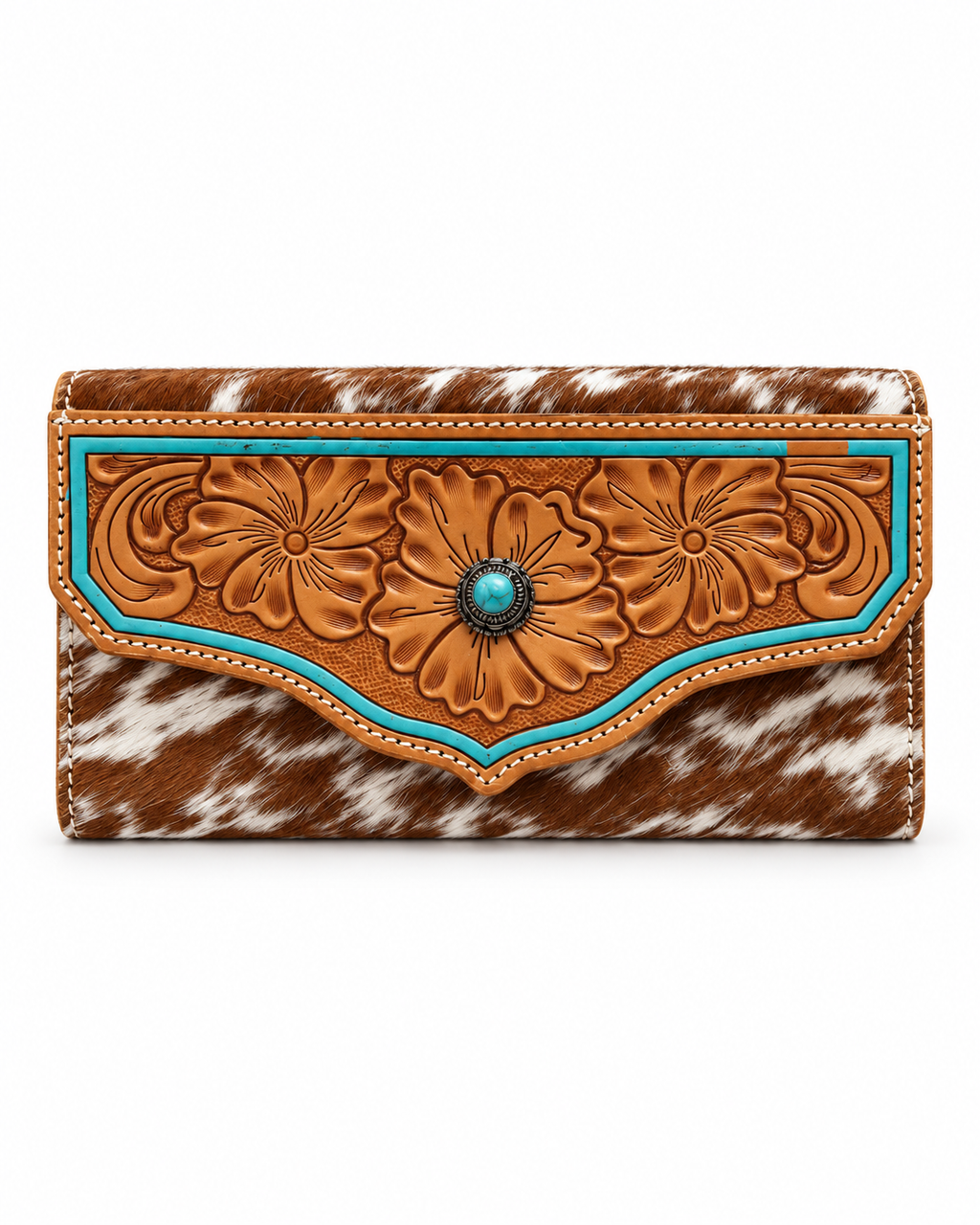 Turquoise Stonework Cowhide Wallet