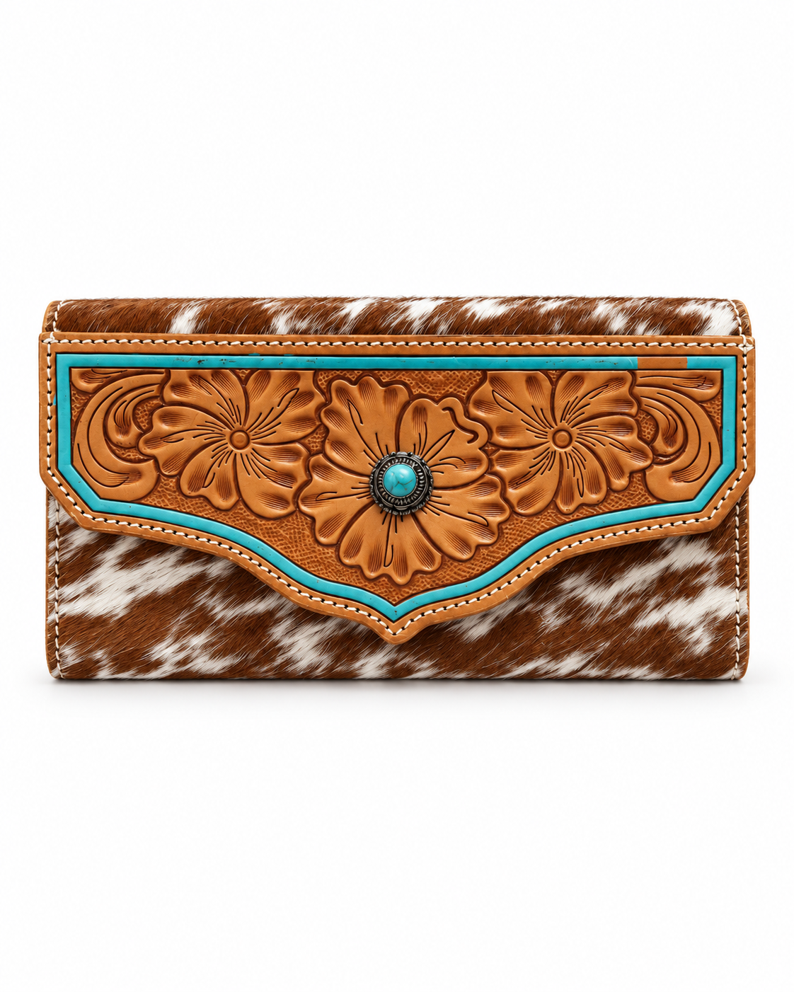 Turquoise Stonework Cowhide Wallet